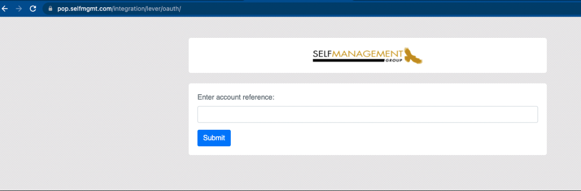 SelfManagement platform with enter account reference field.