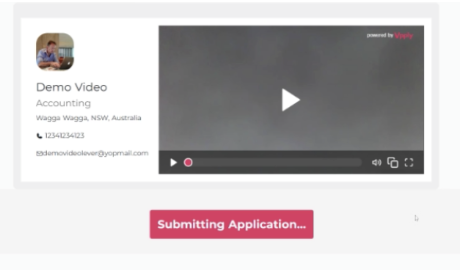 Vipply video application page with red submitting application button.