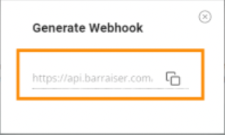BarRaiser Generate Webhook modal with address field outlined.