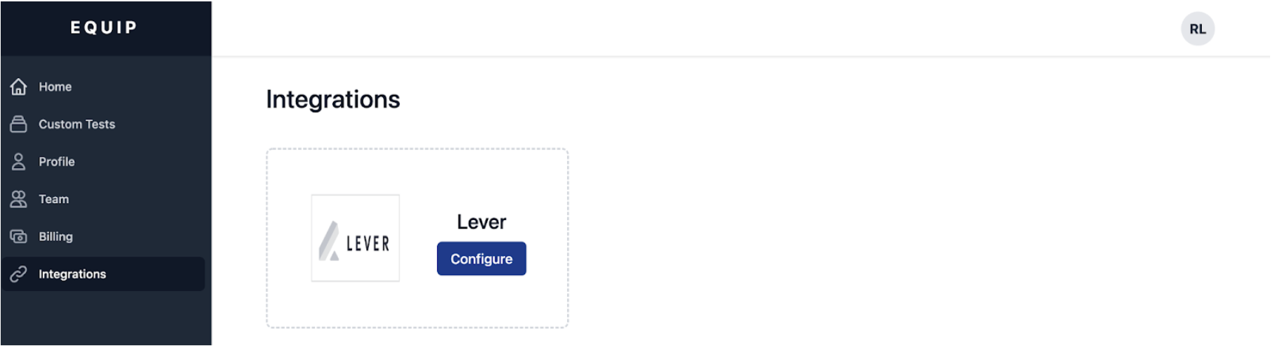 Equip platform integrations page with Lever card