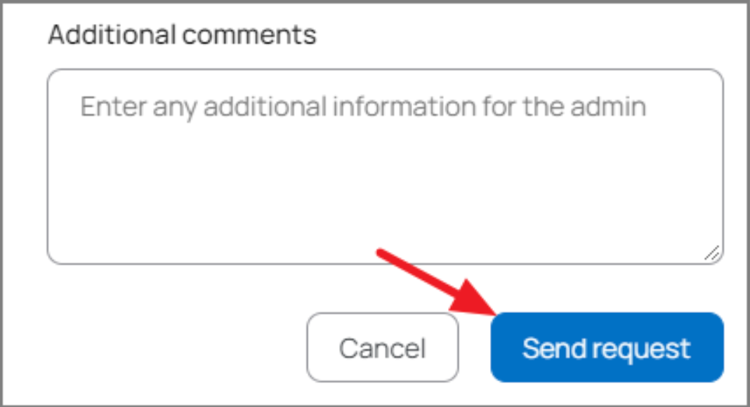 Lever Additional comments modal with arrow pointing to blue send request button