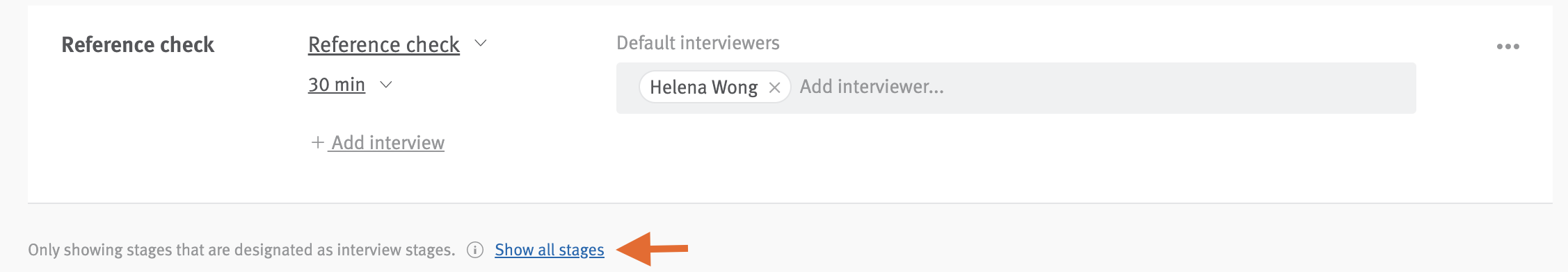 Arrow pointing to show all stages link in interview plan editor.