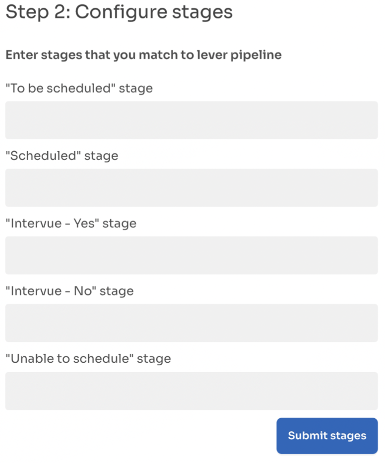 Intervue.co configure stages window with stage fields