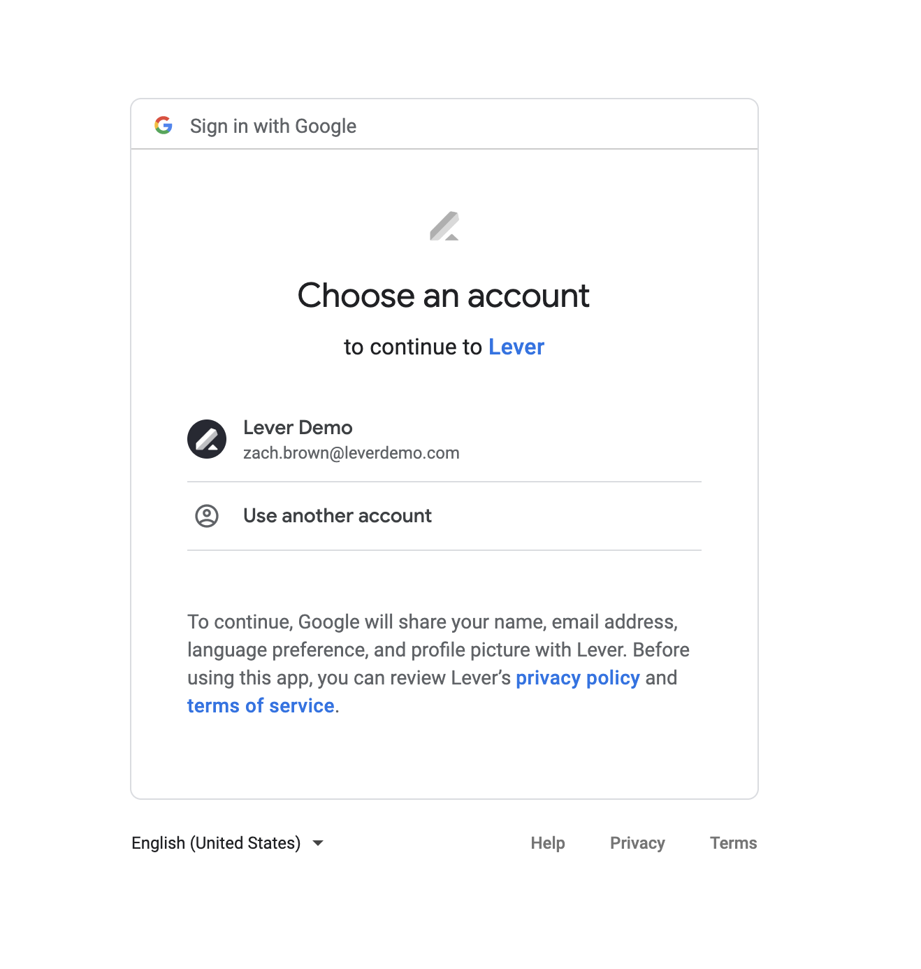 Google login page with accounts available for selection.