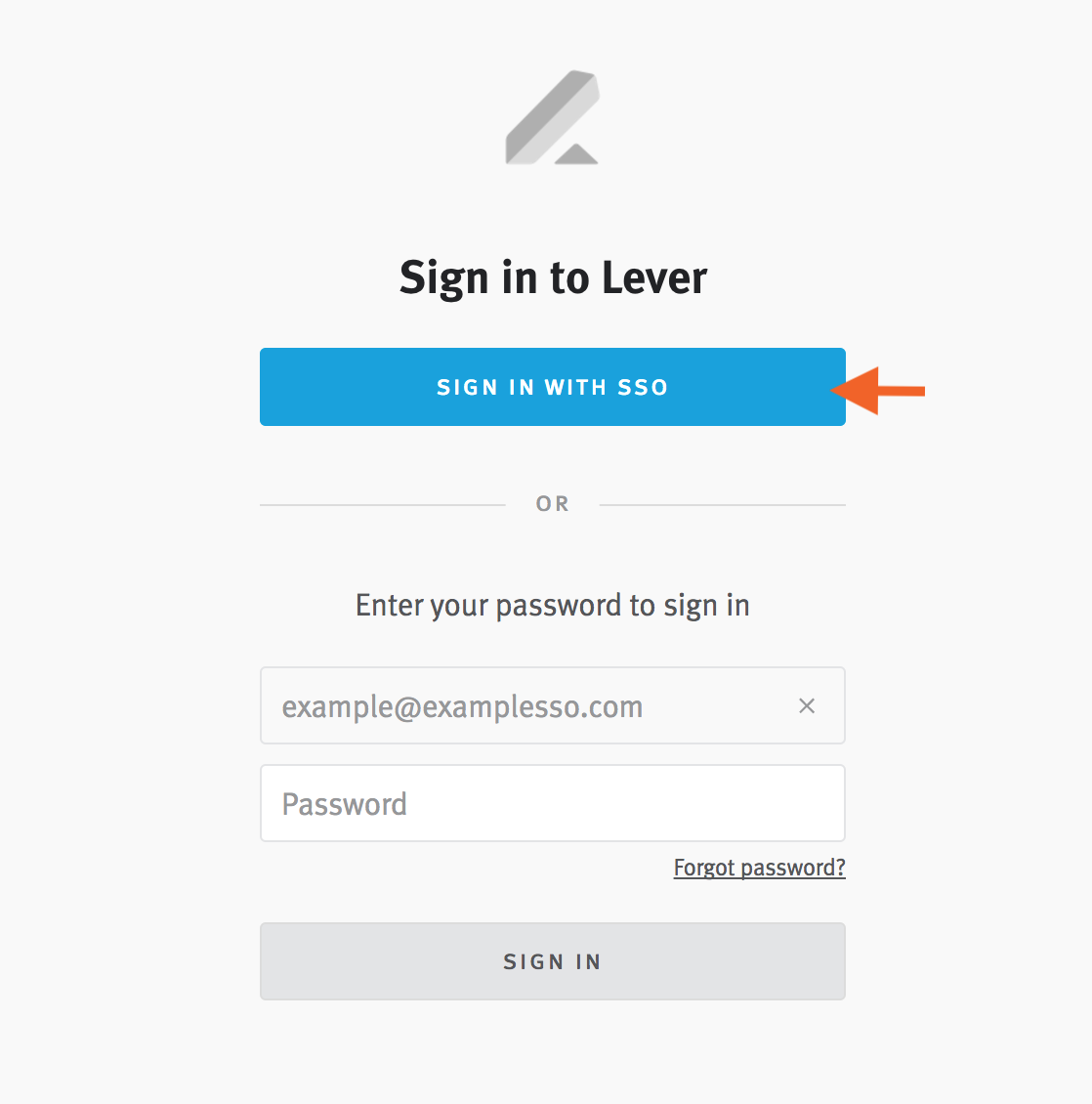 Lever login page with arrow pointing to Sign in with SSO button