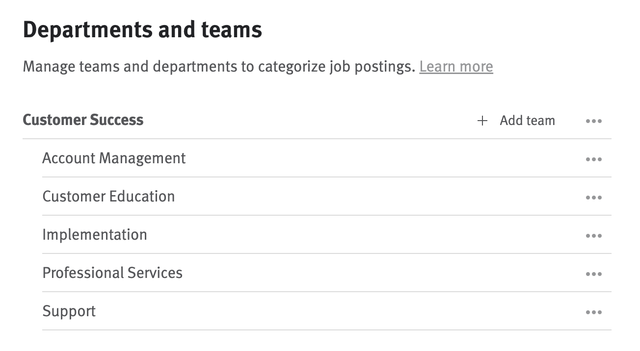 Departments and teams in Company settings