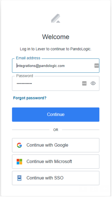 Lever login page with email address and password fields
