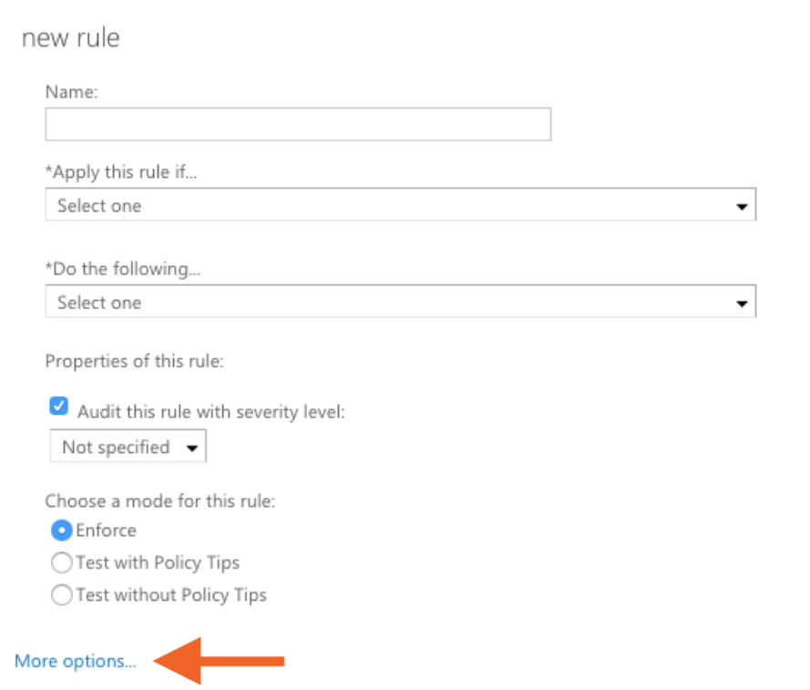 New rule editor with arrow pointing to more options