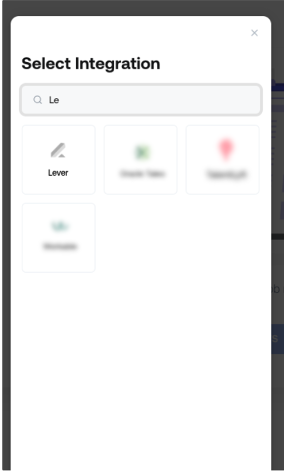 Whitecarrot select integration page with lever selected