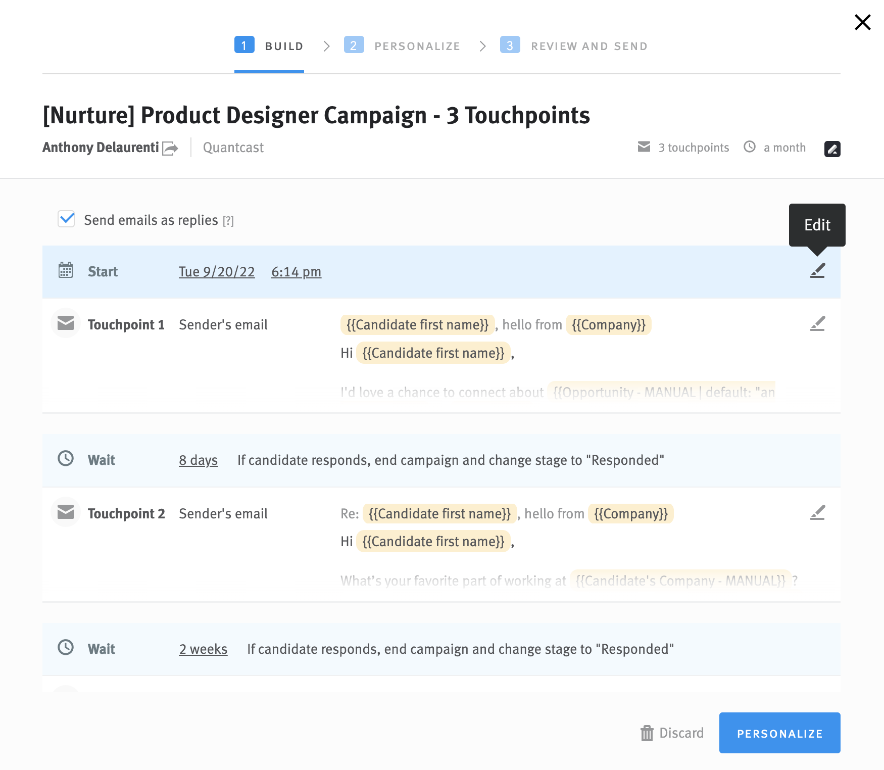 Campaign touchpoint editor