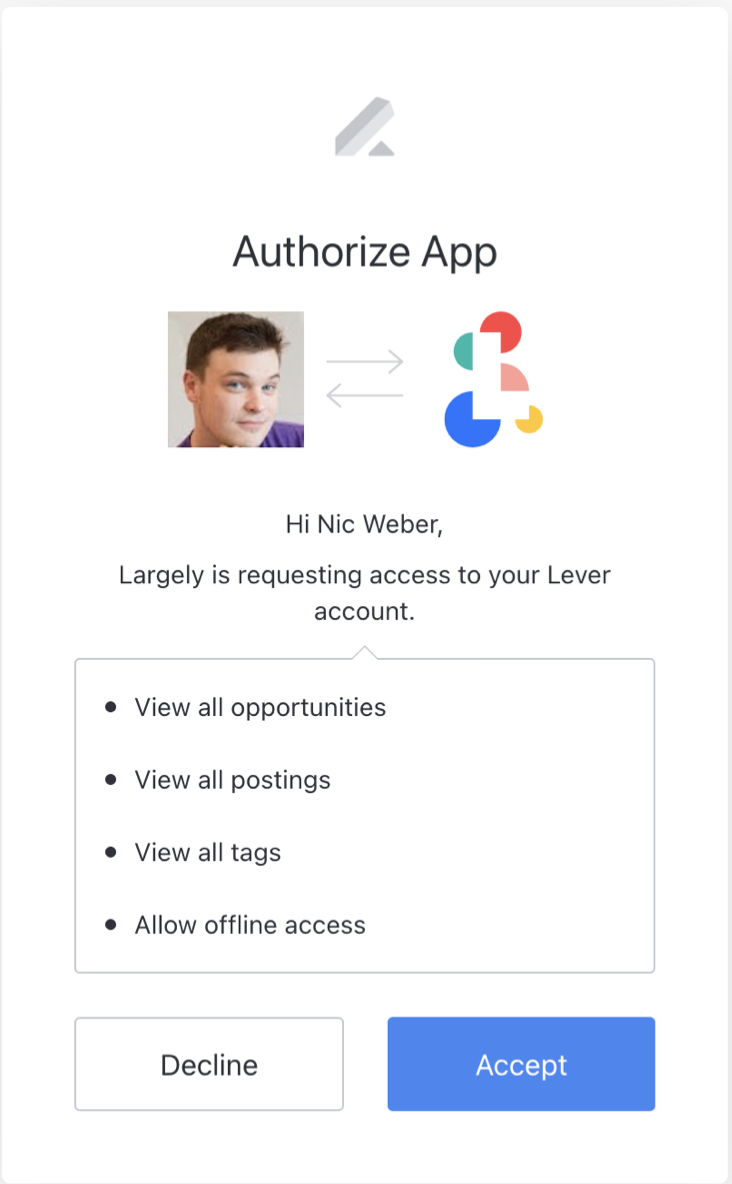 Lever and largely authorize app modal