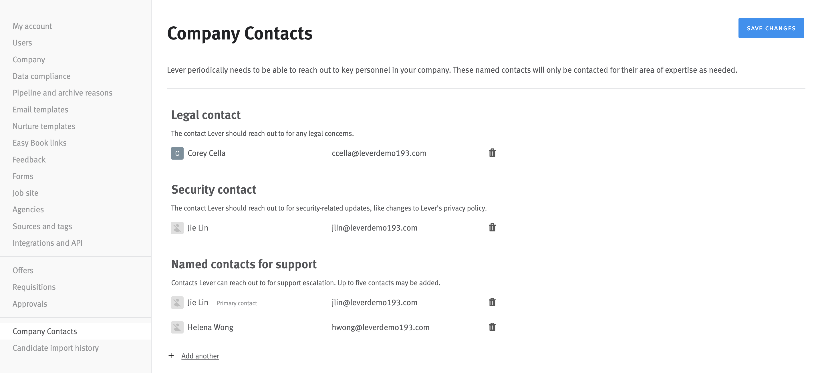 Company contacts page