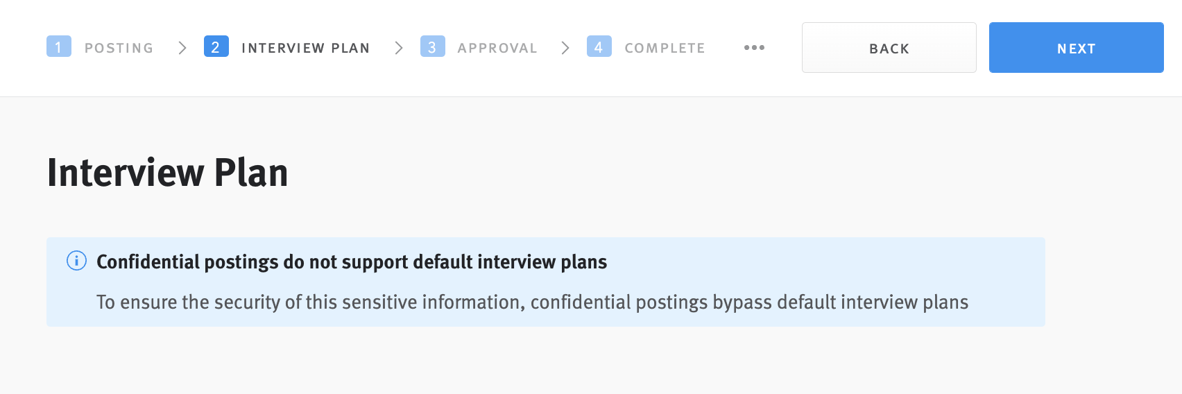Job posting editor with interview plan non supported message