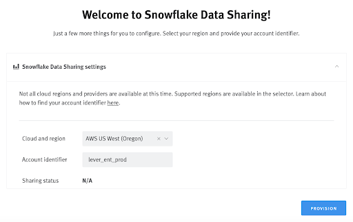 Snowflake Data Sharing configuration fields