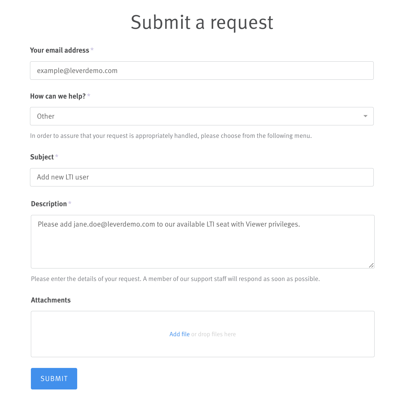 Lever help centre request form