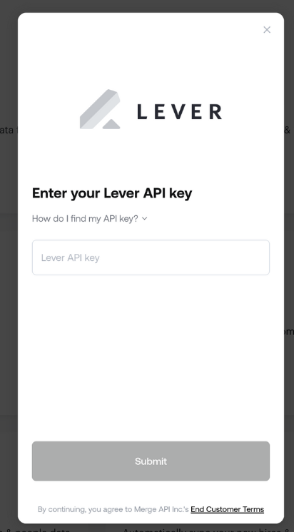 Siit editor showing Lever API key field
