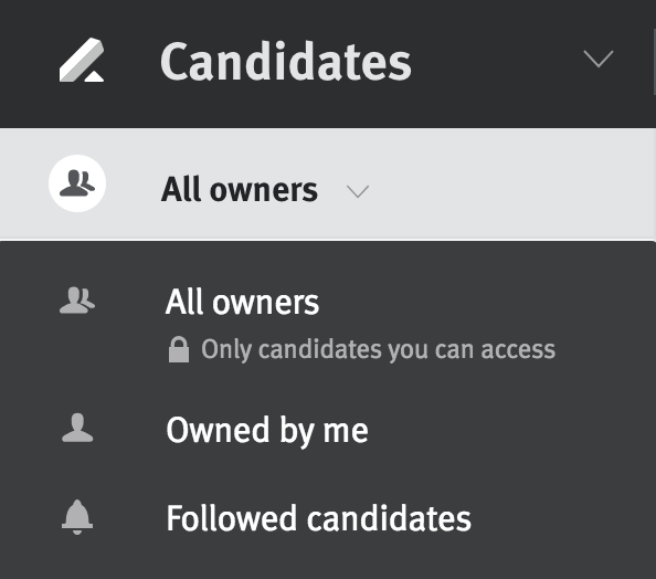 Dropdown of following filter with Limited Team Member access options