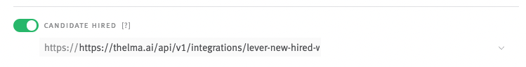 Lever settings candidate hired webhook with green on toggle