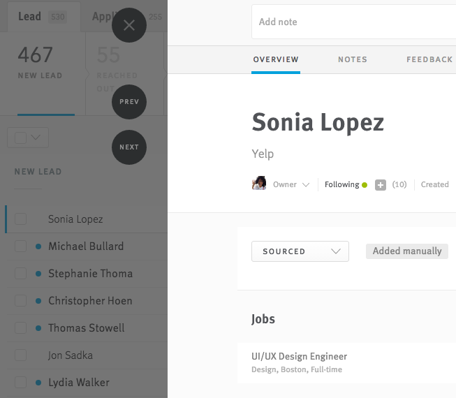 Navigation buttons in candidate profile editor
