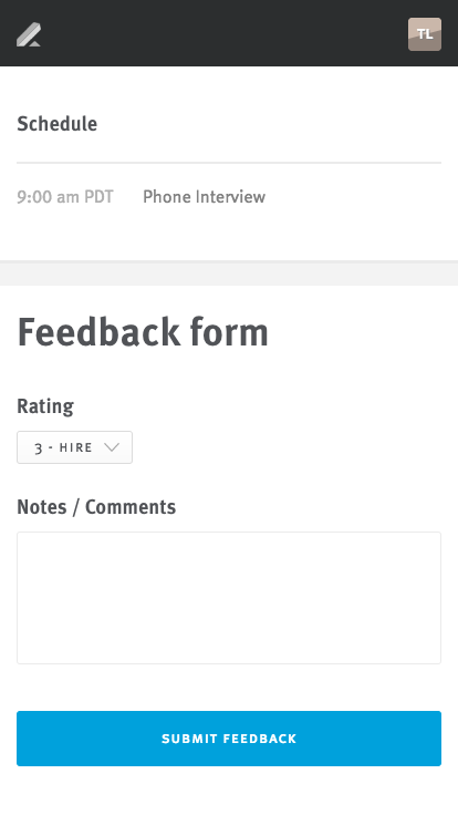 Feedback form on Lever mobile site.
